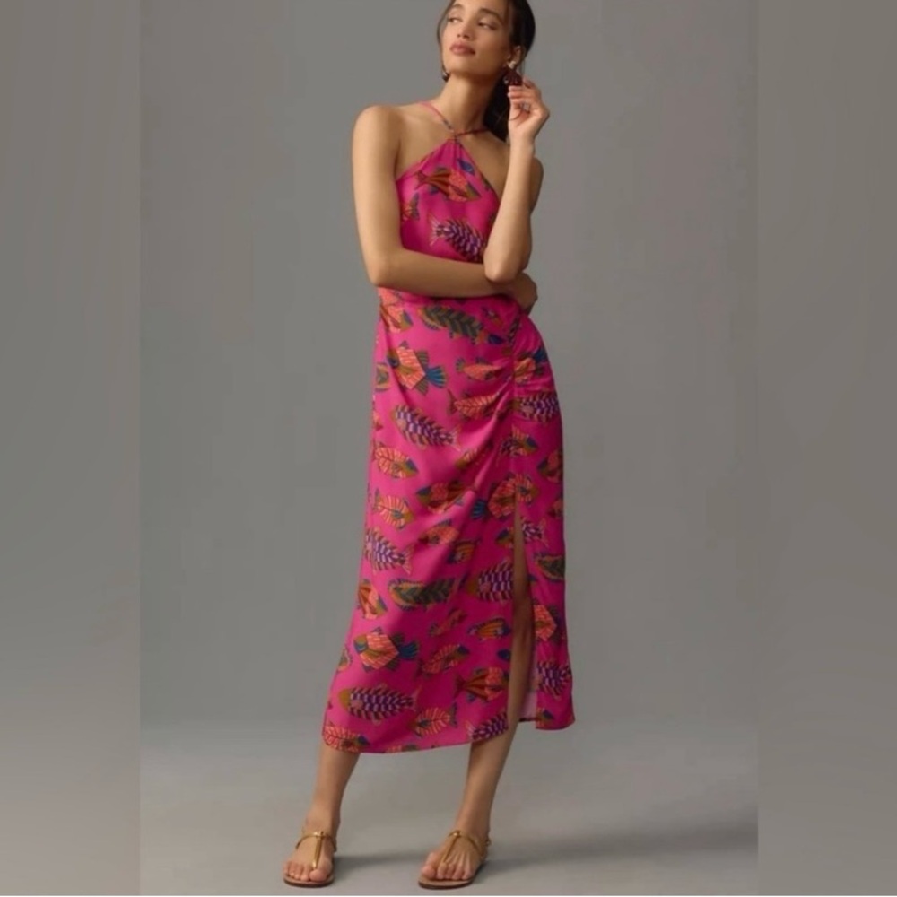Farm Rio Pink Fish Halter midi Dress